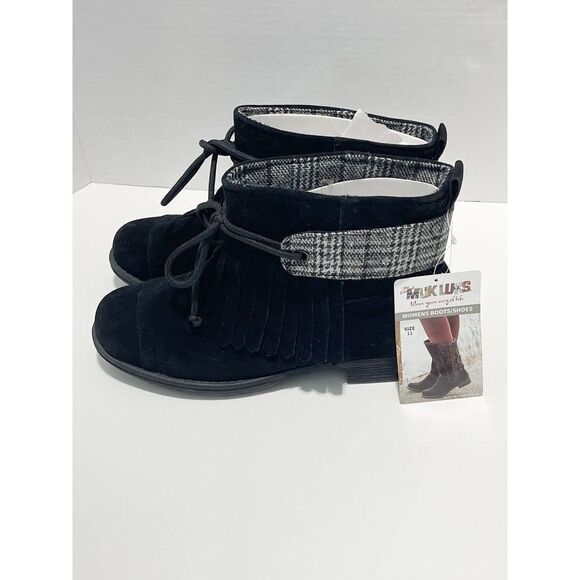 Muk Luks Lynsey Water Resistant Winter Boots Wool Glenn Plaid‎ Detail Black 11 - Picture 11 of 12